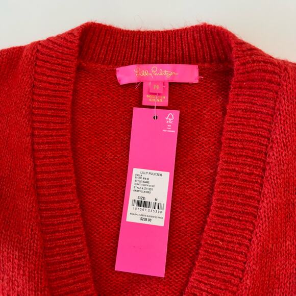 Lilly Pulitzer Leonette Sweater Cardigan Knit Amaryllis Red Wool Blend | M NWT - Picture 9 of 11